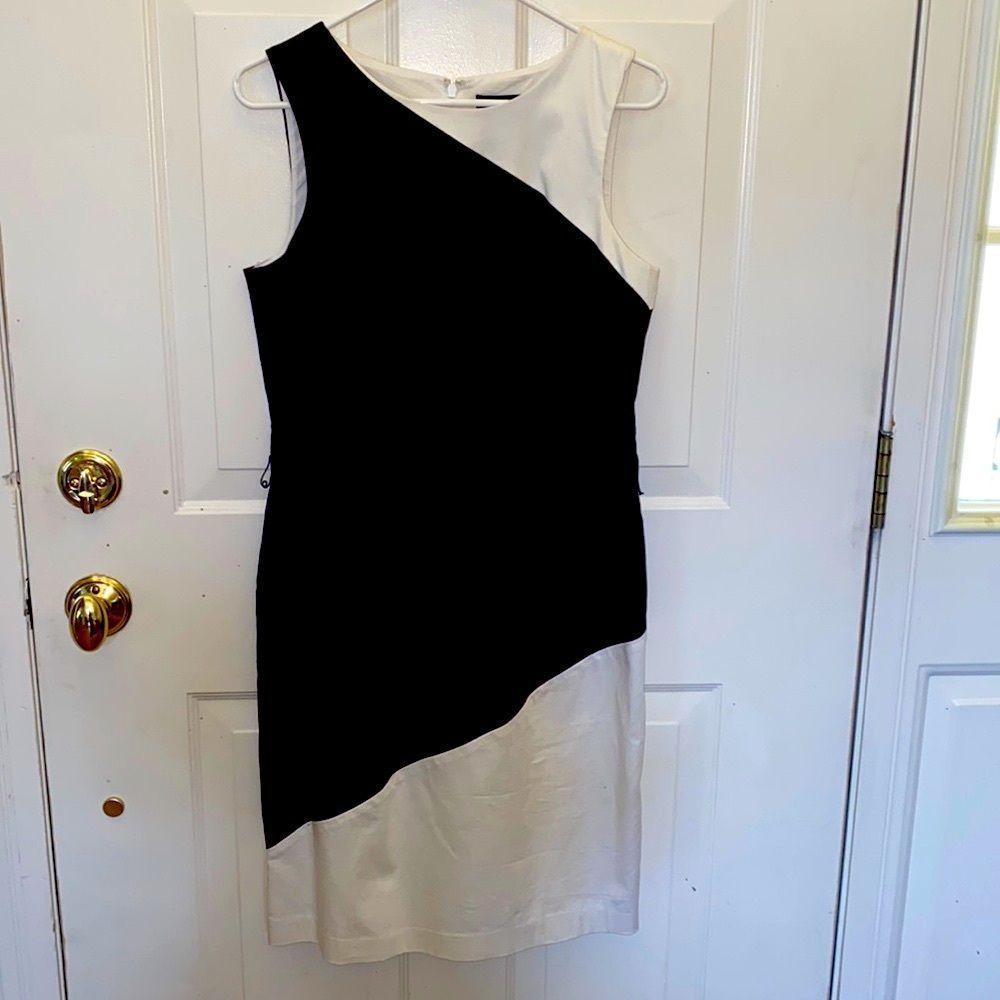 White House Black Market Black Brown Cream Sheath Color Block Dress 10
